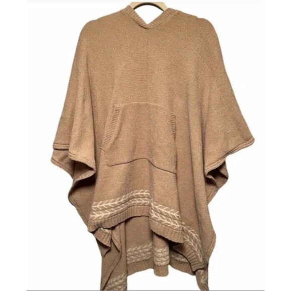 Soft Surroundings Beige Chenille Poncho Sweater OS Pullover kangaroo pocket - Picture 1 of 6